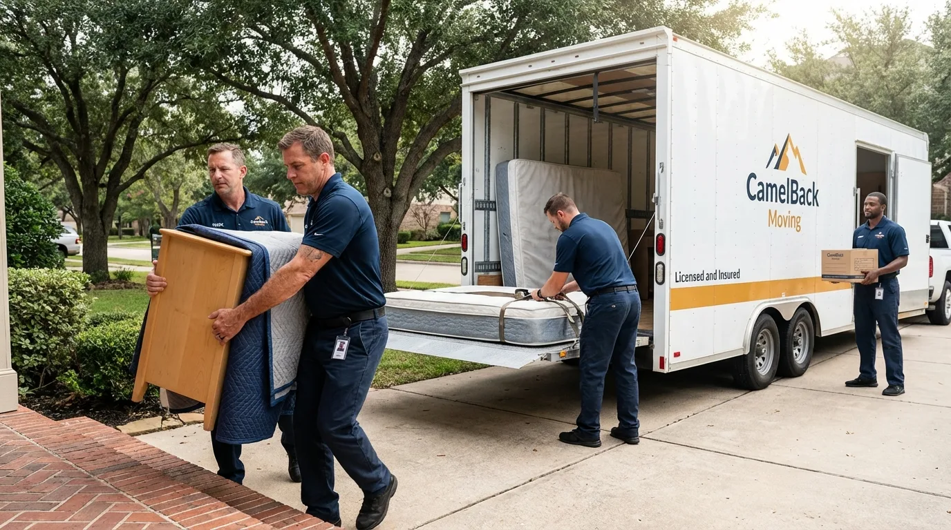 Crew loading residential truck for cross-state move from Tewksbury, MA