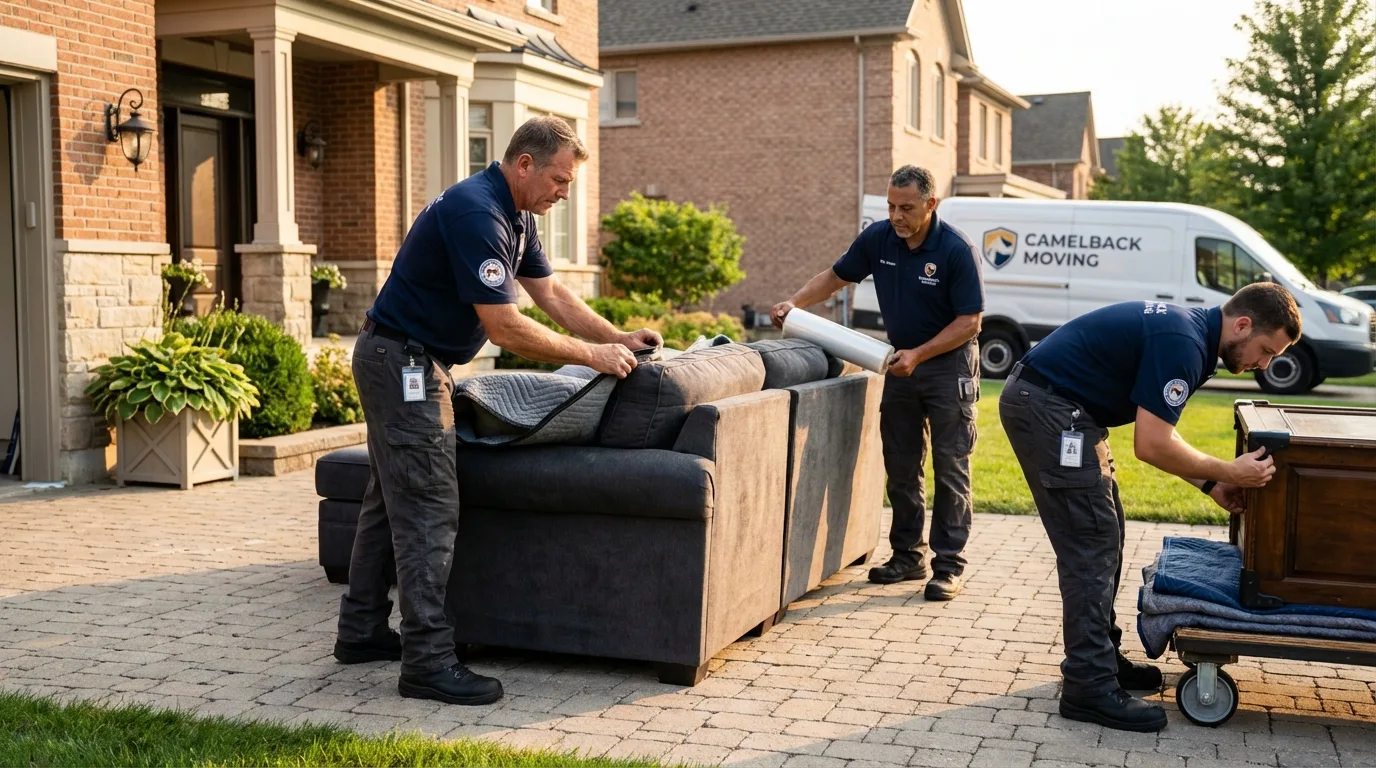 Large estate moving crew wrapping furniture in Tewksbury, MA