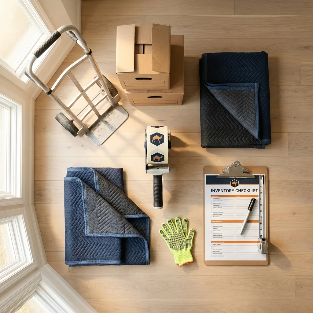 Professional moving supplies and packing materials layout for Tewksbury residential relocations